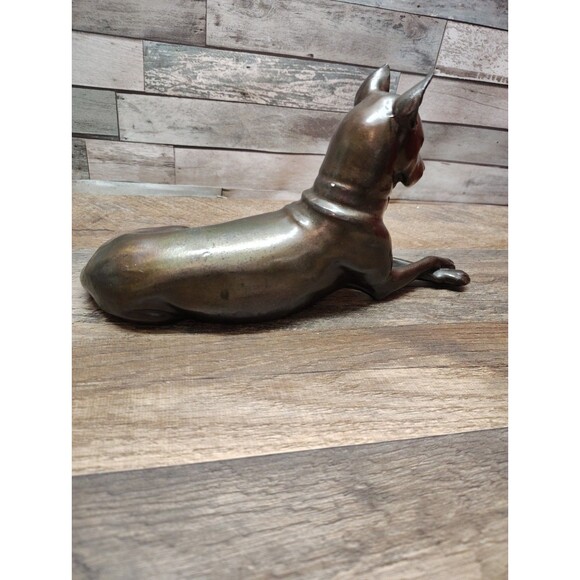 Vintage Cast Metal Bronze Finish Doberman Pincher Figurine Standing Regal Lodge - Picture 3 of 7